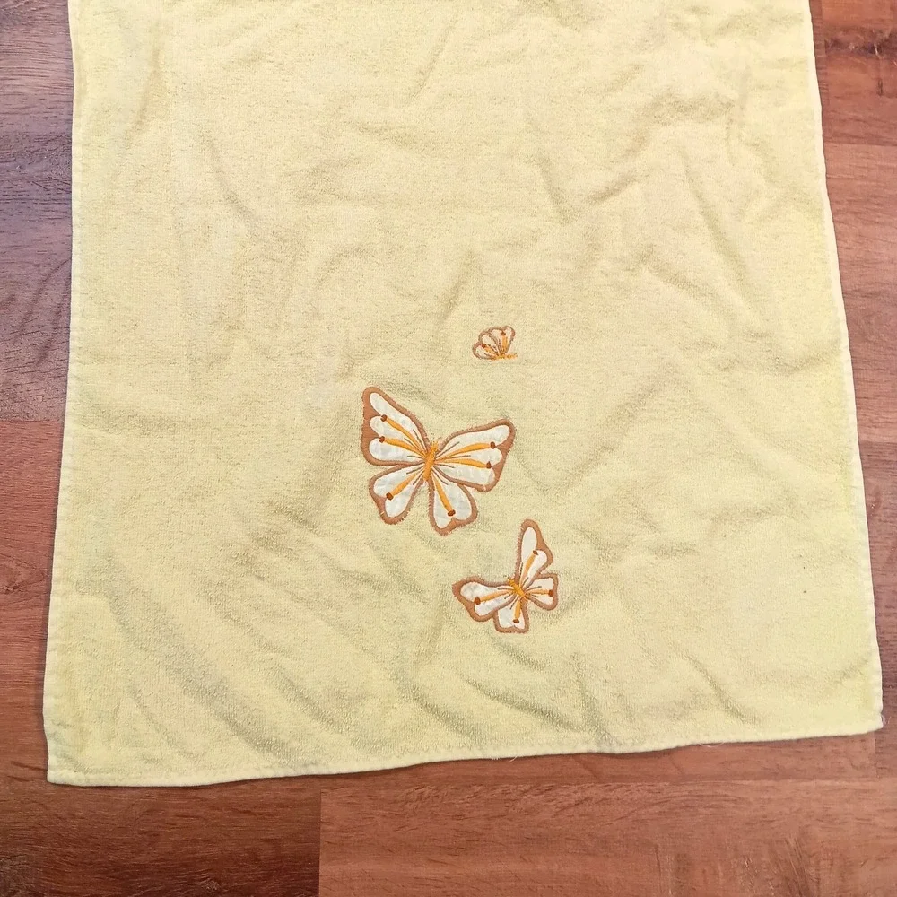 Vintage Yellow‎ Butterfly CANNON Bathroom Towel Set 3 Pieces Made in USA Retro